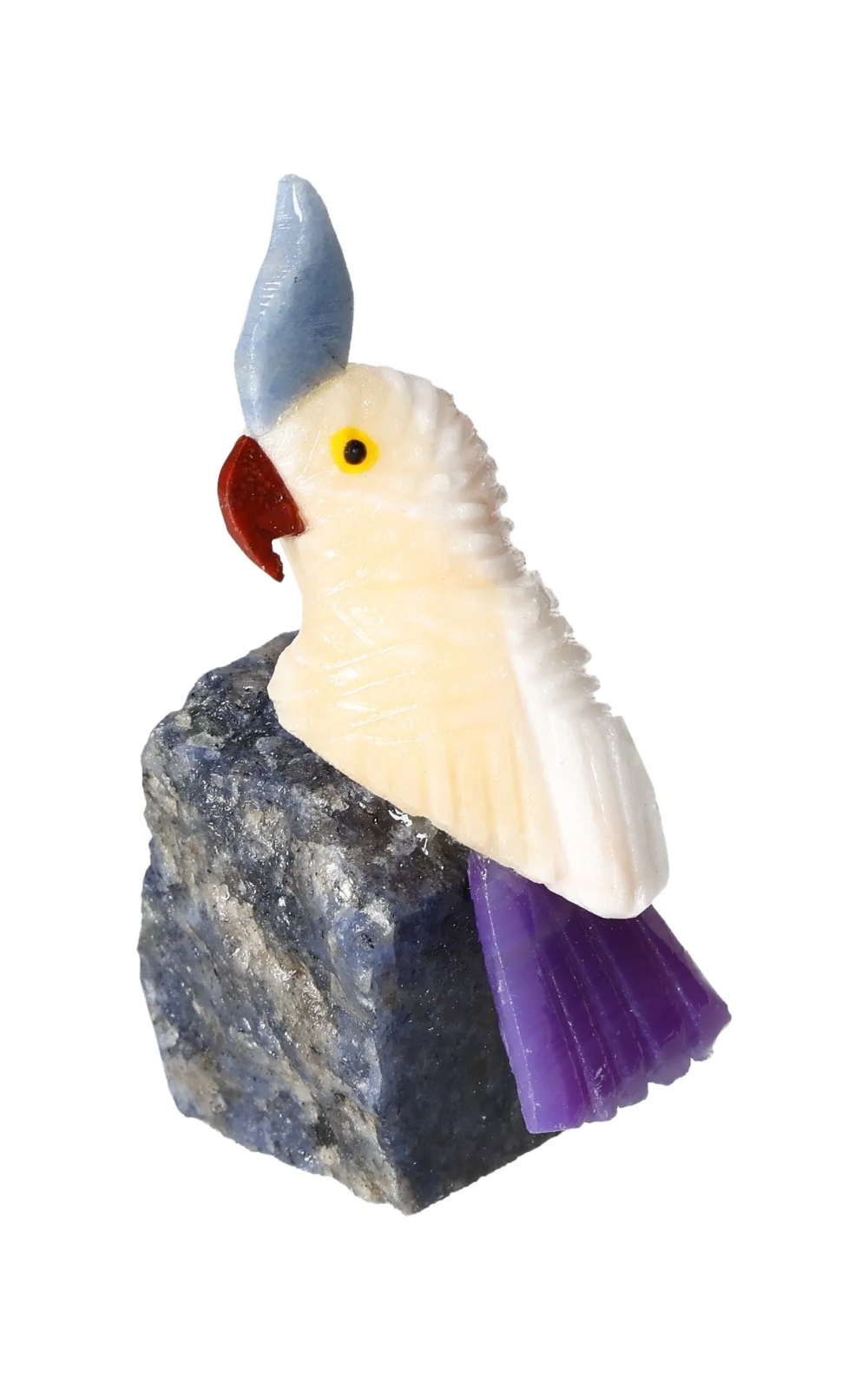 Yellow Calcite Parrot On Sodalite 636629 sculpture for creativity and clear thinking enhancement