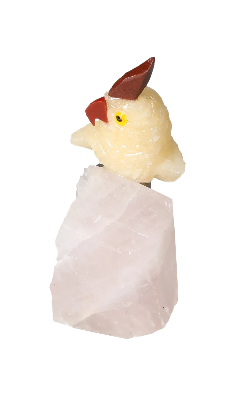 Yellow Calcite Parrot On Quartz 636681 showcasing energetic and spiritual properties with various quartz varieties.