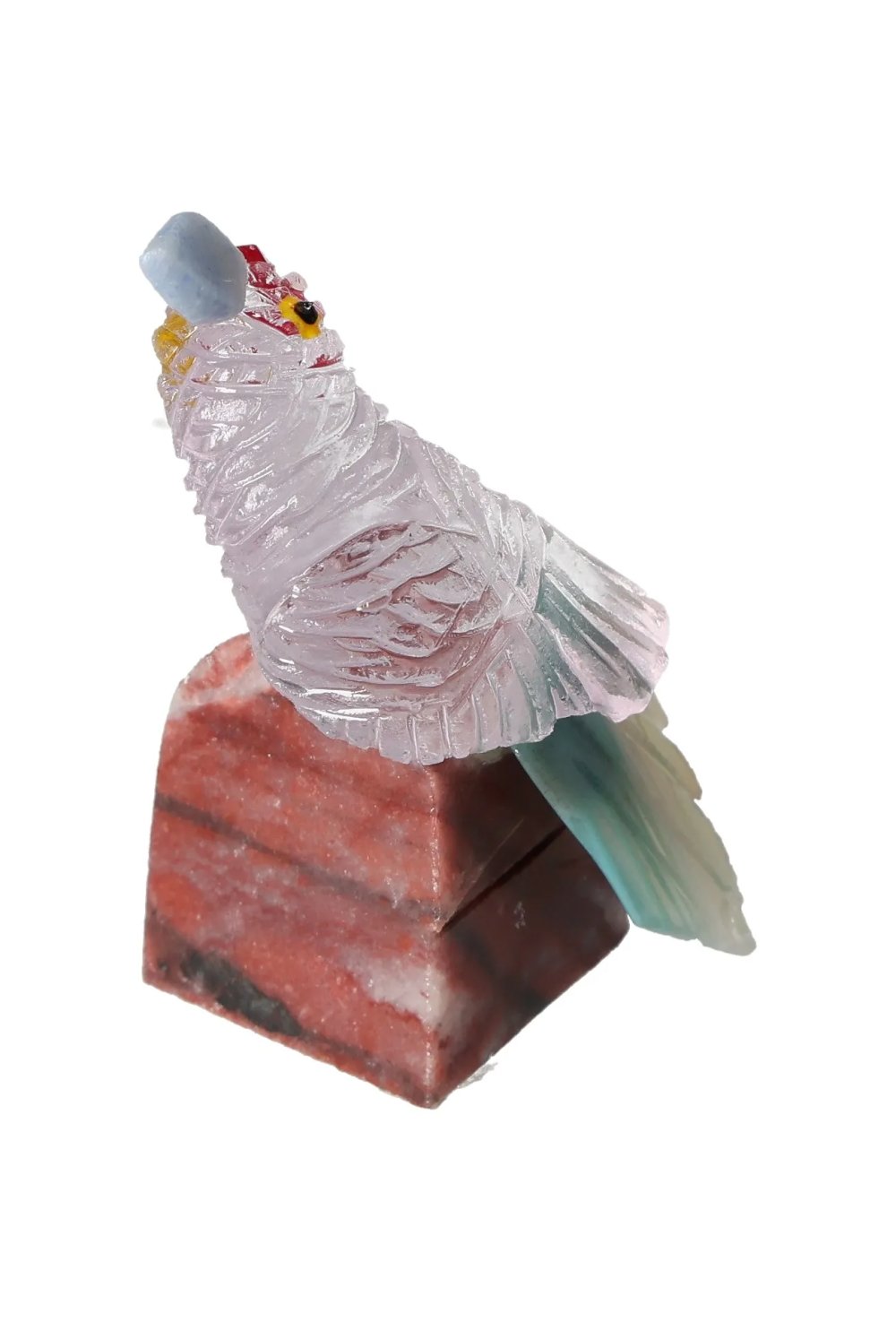 Amethyst Parrot On Quartz 636728 showcasing unique quartz varieties with spiritual properties and chakra support.