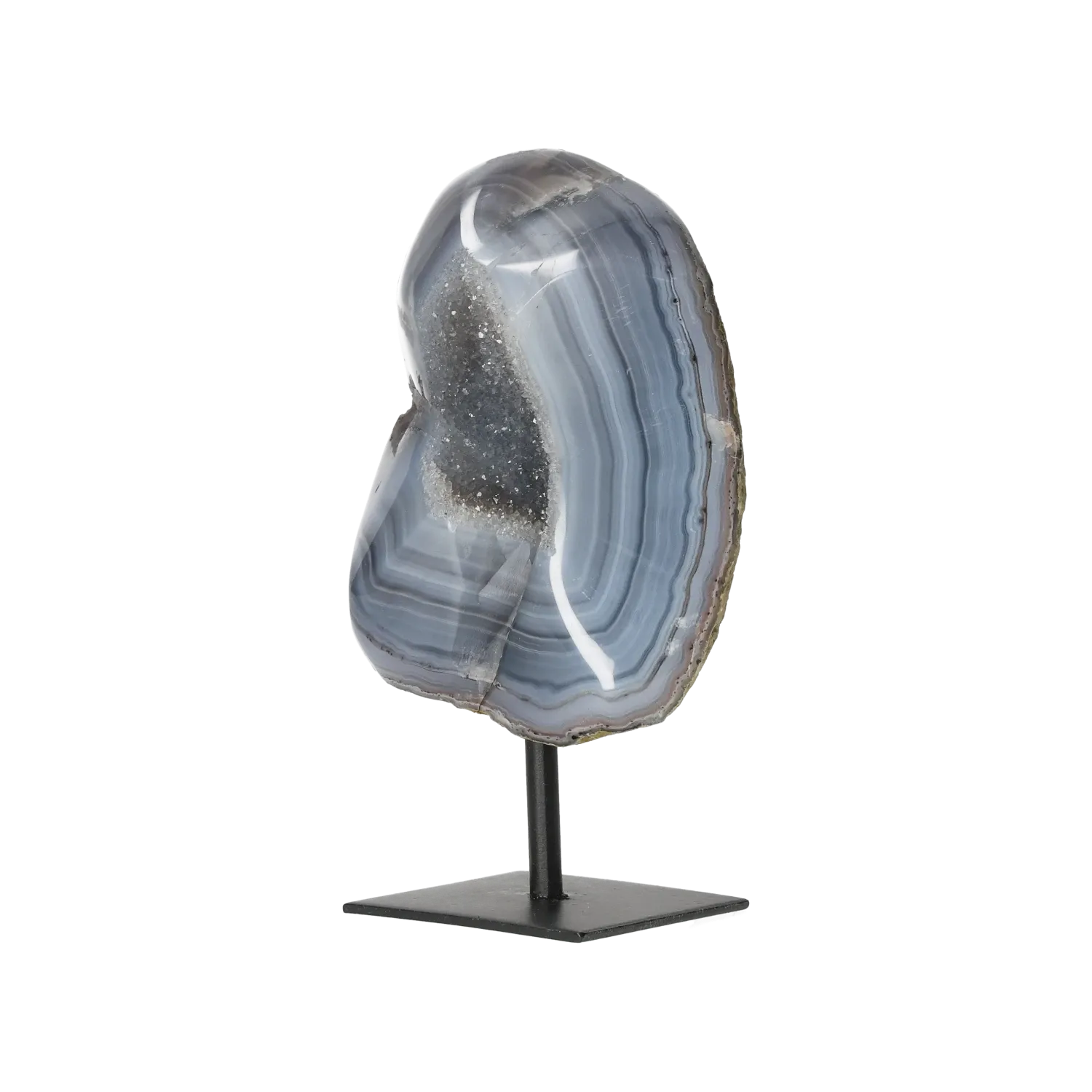 Semi polished Agate with Quartz on Metal Base 10000448