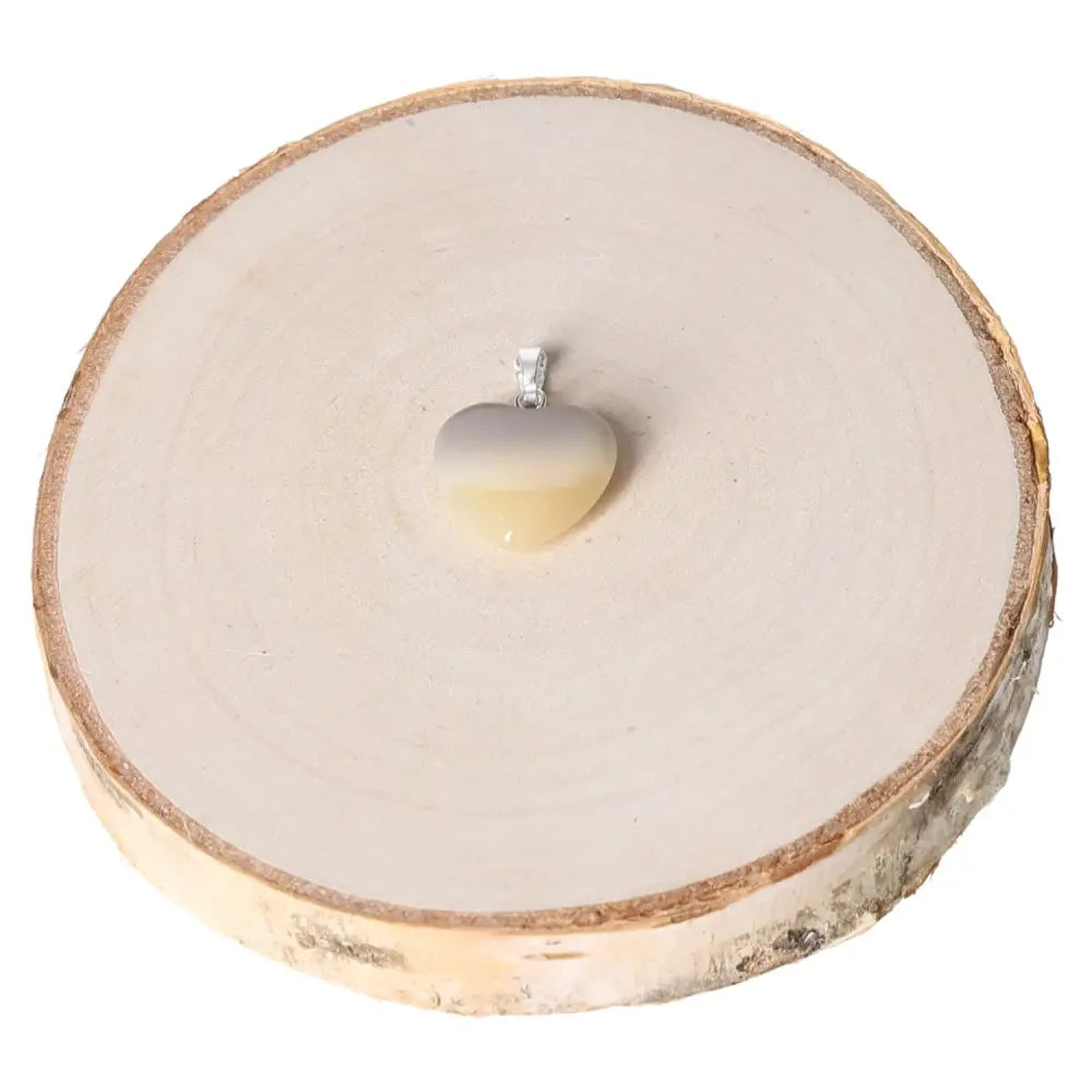 Agate Grey Heart Pendant 15mm on Natural Wood Display