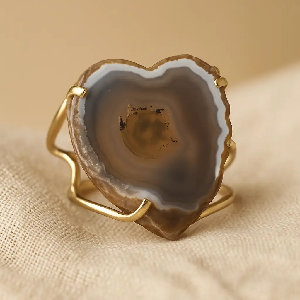 Agate Slice Arc And Wire Ring (Gold) Sylvia Crystals Sp. z o.o.