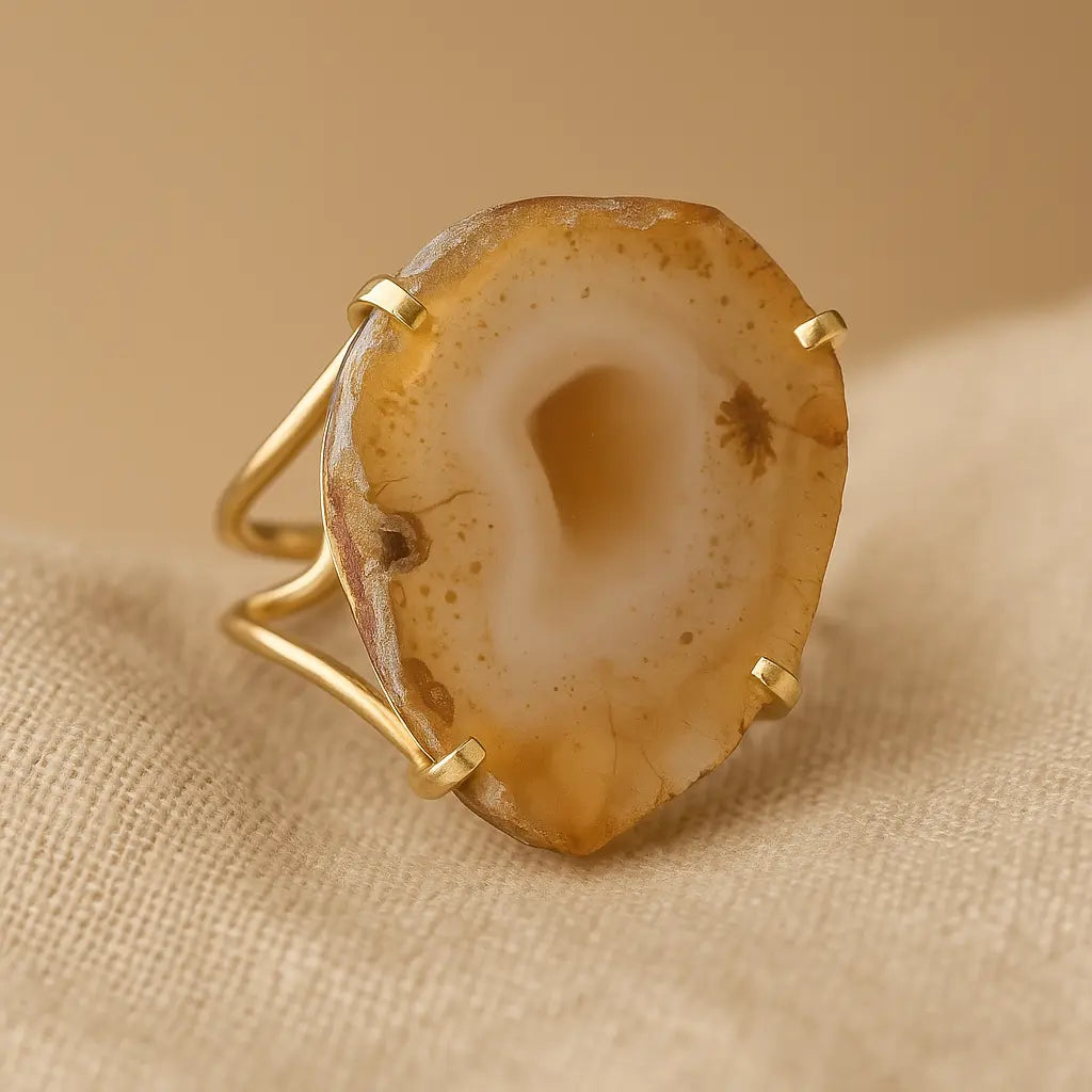 Agate Slice Arc And Wire Ring (Gold) Sylvia Crystals Sp. z o.o.
