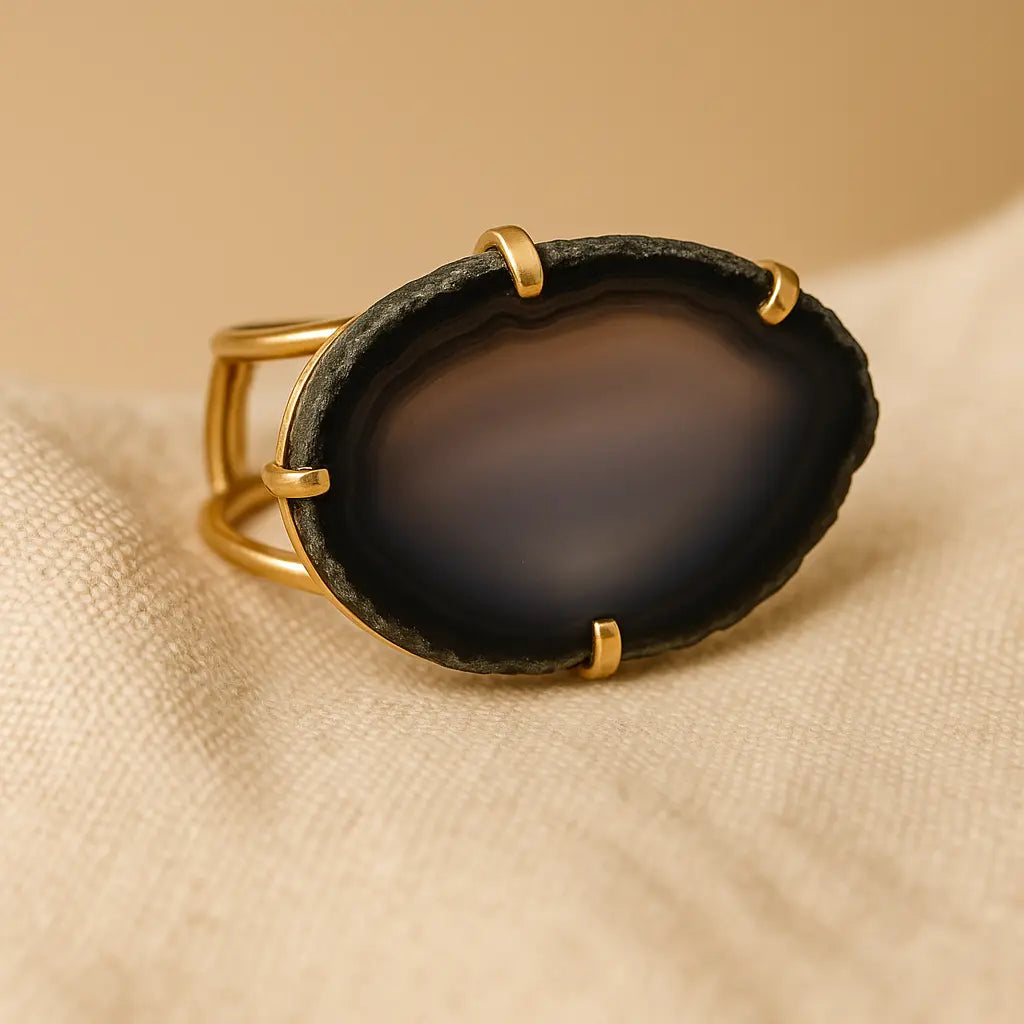 Agate Slice Arc And Wire Ring (Gold) Sylvia Crystals Sp. z o.o.
