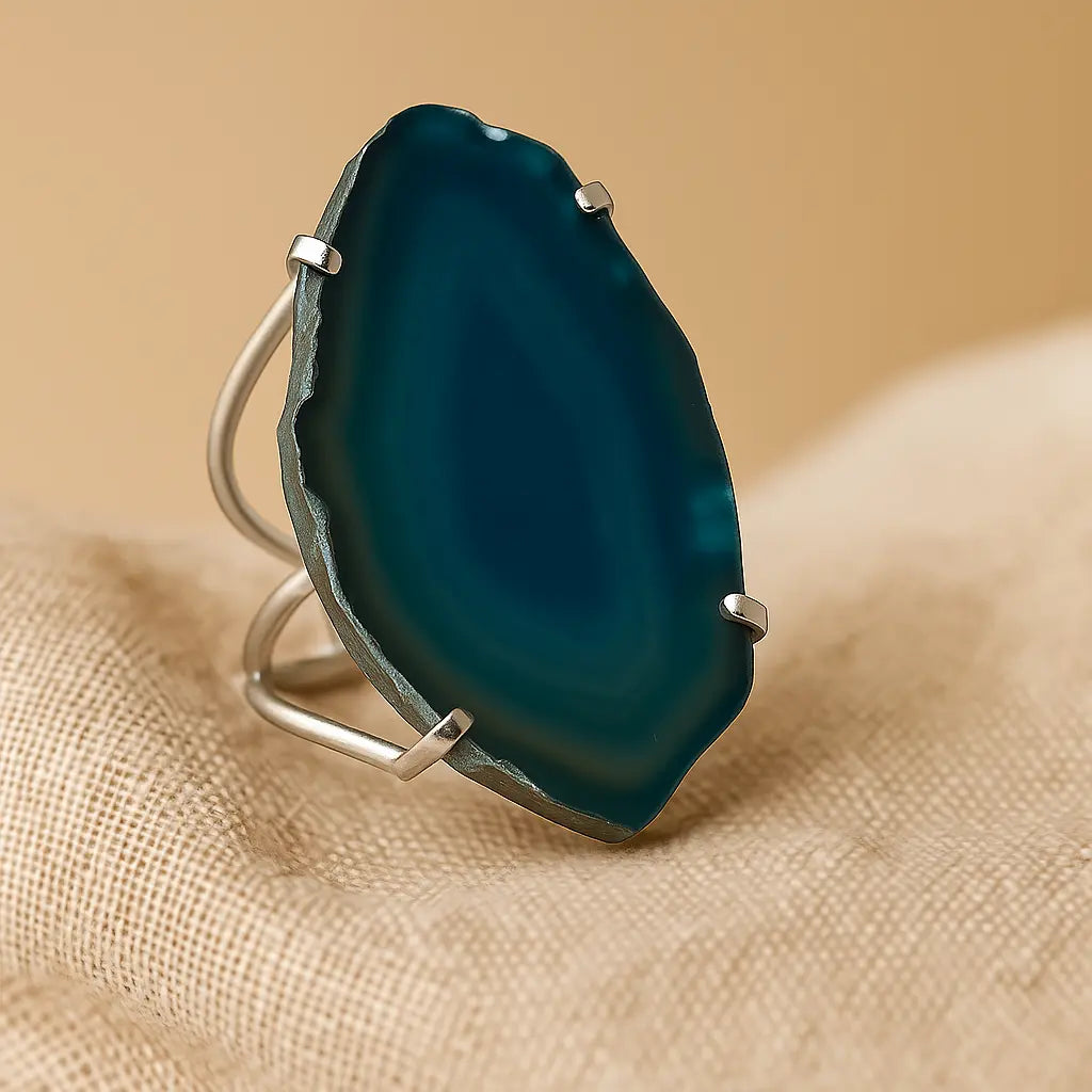 Agate Slice Arc And Wire Ring (Gold) Sylvia Crystals Sp. z o.o.