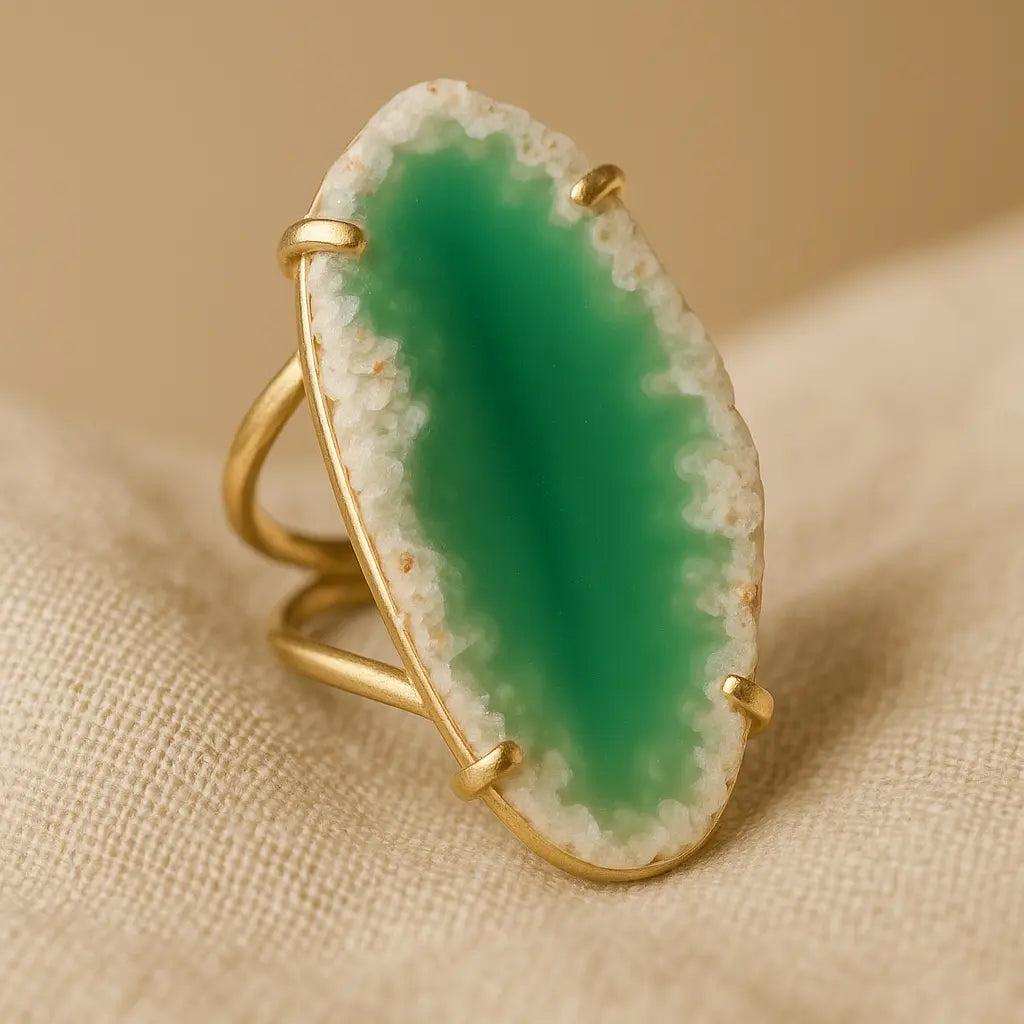 Agate Slice Arc And Wire Ring (Gold) Sylvia Crystals Sp. z o.o.