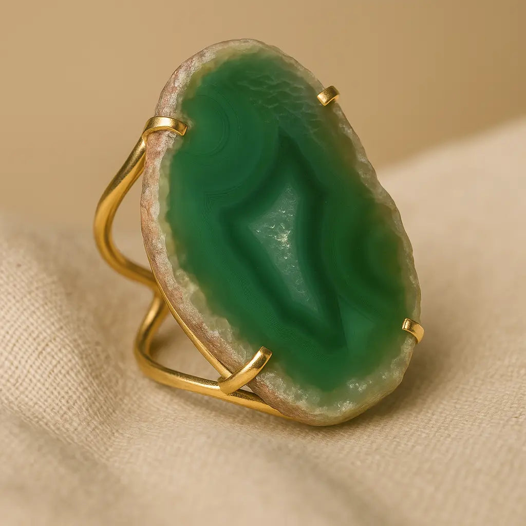 Agate Slice Arc And Wire Ring (Gold) Sylvia Crystals Sp. z o.o.
