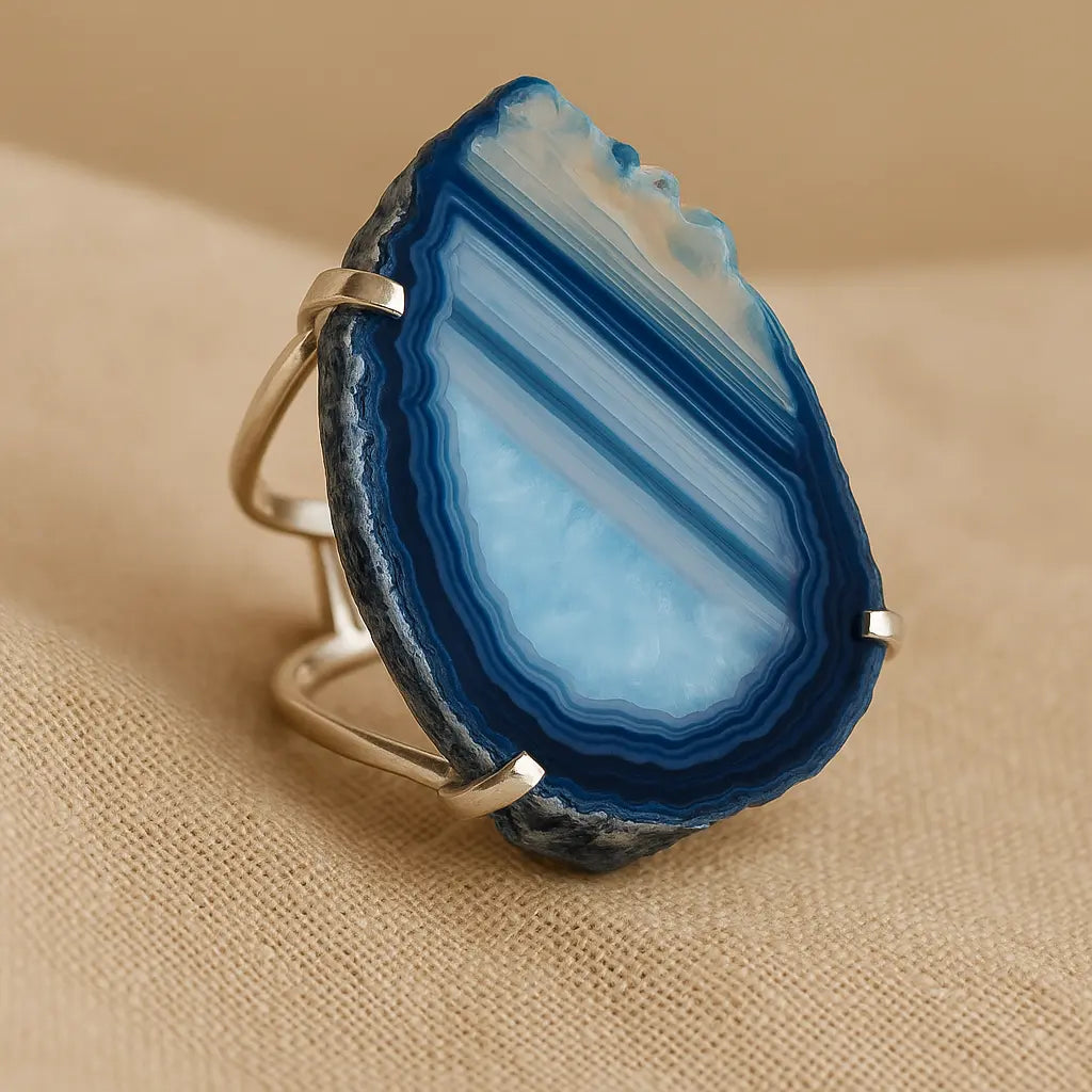 Agate Slice Arc And Wire Ring (Silver) Sylvia Crystals Sp. z o.o.