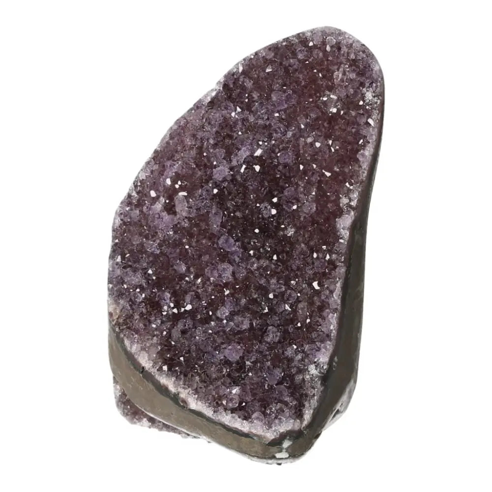 Amethyst Cut Base Geode from Sylvia Crystals, featuring vibrant purple hues and sparkling crystal formations, known for promoting tranquility.