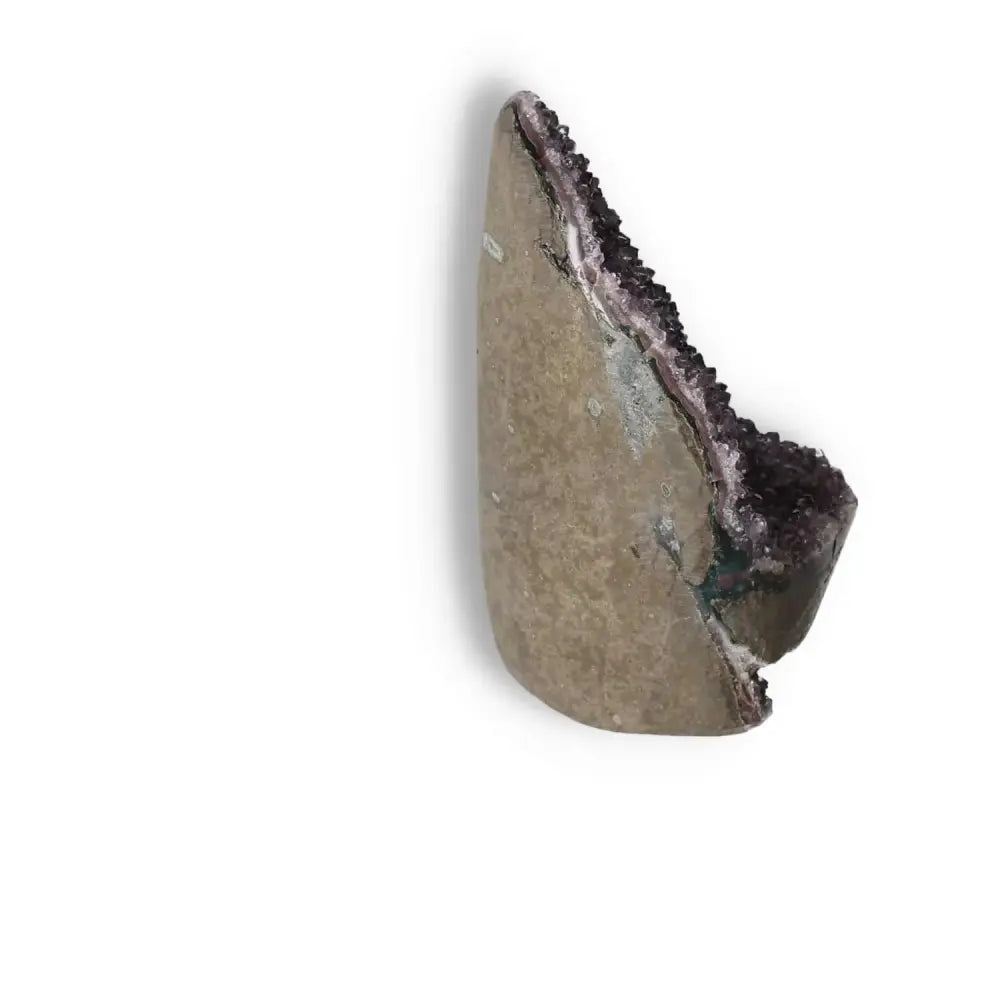 Elegant Amethyst Cut Base Geode, a decorative stone from Sylvia Crystals known for promoting tranquility and positive energy.