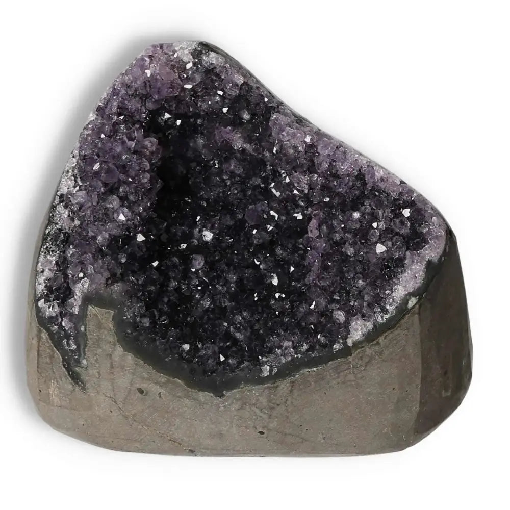 Amethyst Cut Base Geode from Sylvia Crystals, showcasing luxurious design and natural beauty for stress reduction and energy boost.