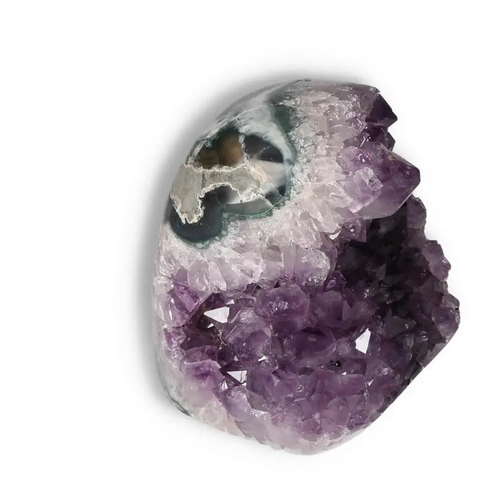Amethyst Cut Base Geode from Sylvia Crystals, showcasing deep purple hues and natural crystalline formations.