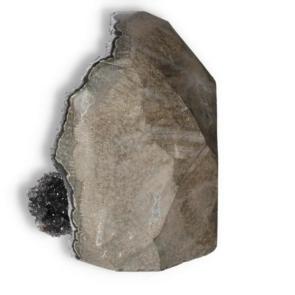 Amethyst Cut Base Geode from Sylvia Crystals, decorative and stress-reducing, enhances emotional stability and concentration.