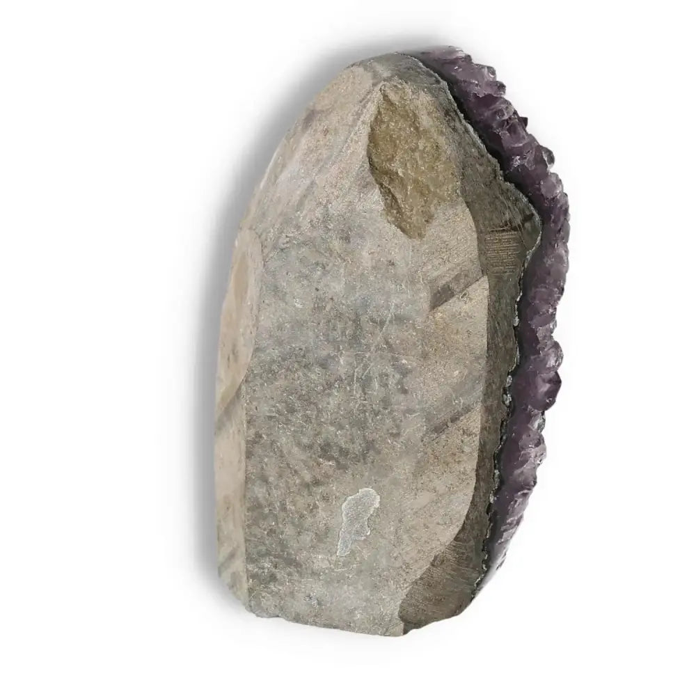 Amethyst Cut Base Geode from Sylvia Crystals, showcasing polished natural stone with deep purple crystals for spiritual enrichment and decor.