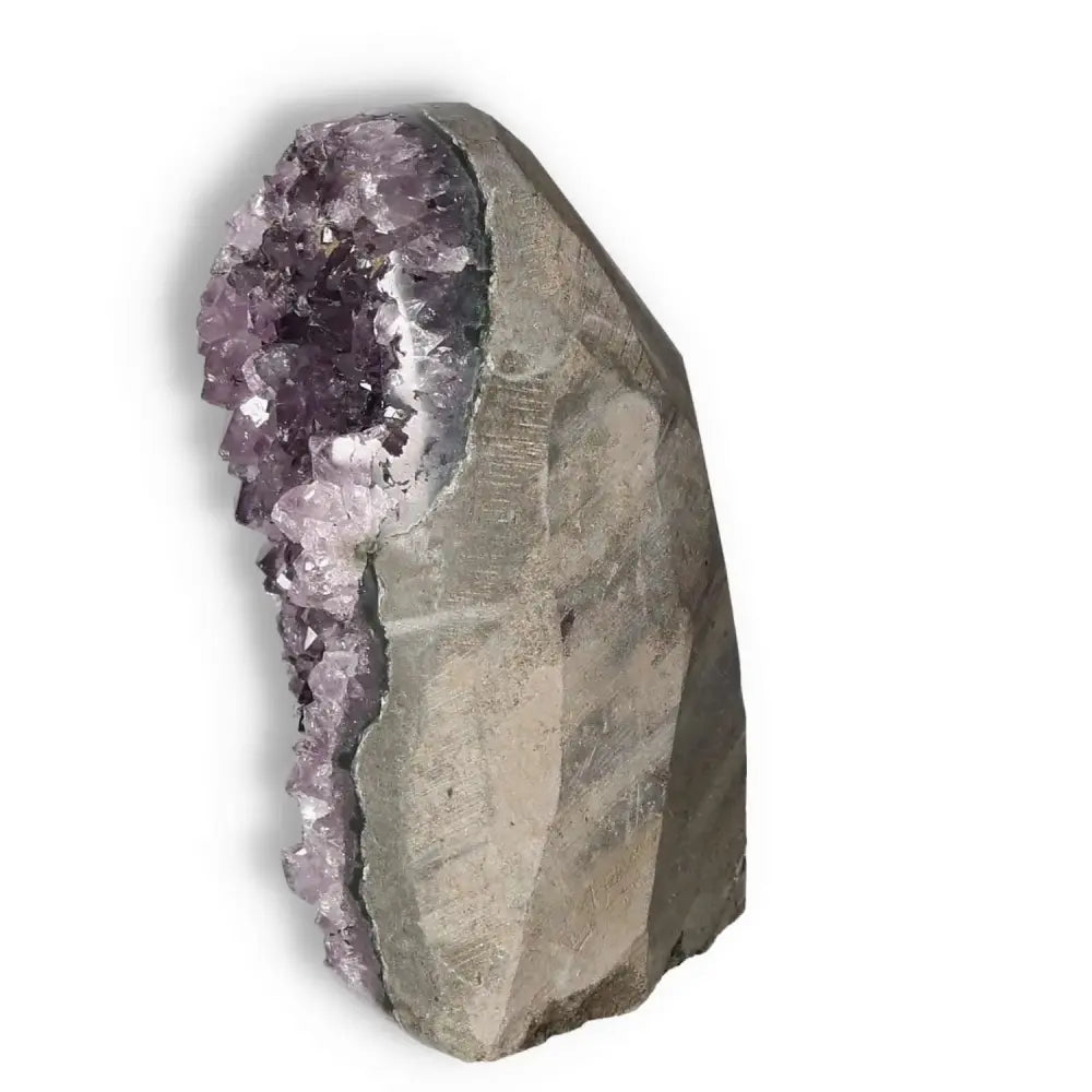 Amethyst Cut Base Geode from Sylvia Crystals, luxury crystal with purple hues for stress reduction and energy boost.