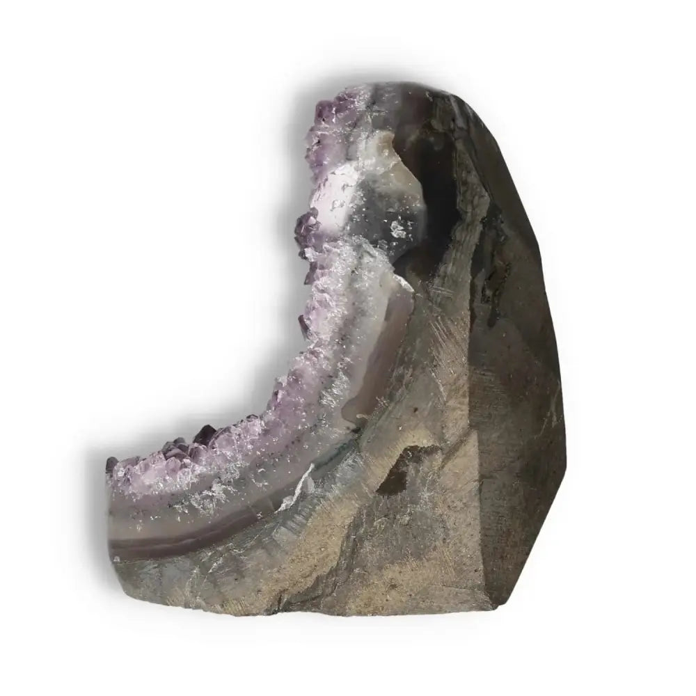 Amethyst Cut Base Geode with rich purple hues, premium quality from Sylvia Crystals, elegant gemstone for spiritual and modern decor.