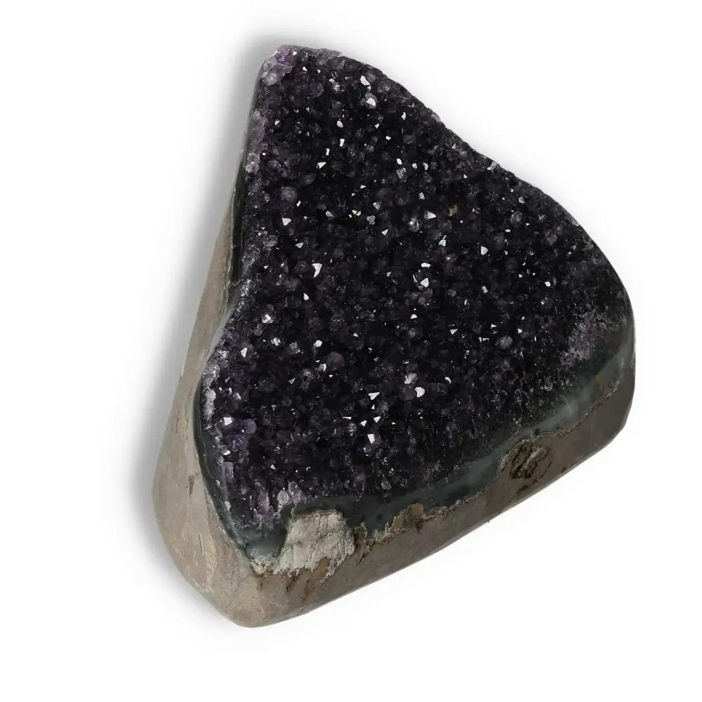 Amethyst Cut Base Geode from Sylvia Crystals showcasing deep purple crystals, ideal for enhancing energy and reducing stress.