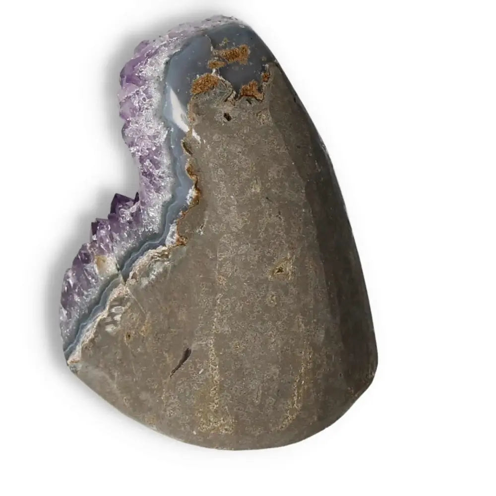 Amethyst cut base geode from Sylvia Crystals with stunning violet hues and natural formation.
