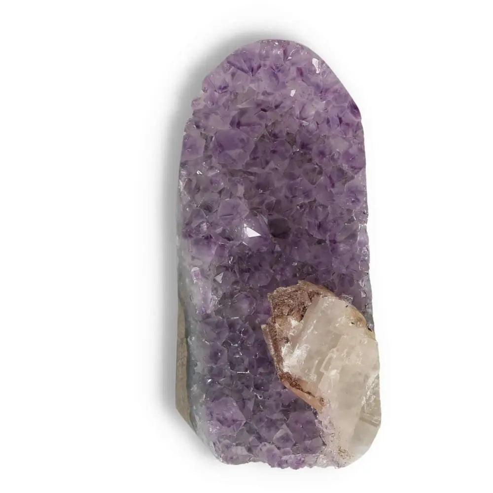 Close-up of an Amethyst Cut Base Geode, featuring rich purple crystals, enhancing tranquility and concentration by Sylvia Crystals.