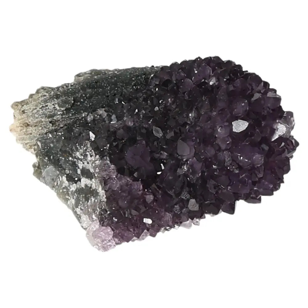 Amethyst Druze crystal from Sylvia Crystals, featuring deep purple tones and known for its calming and emotional stability benefits.