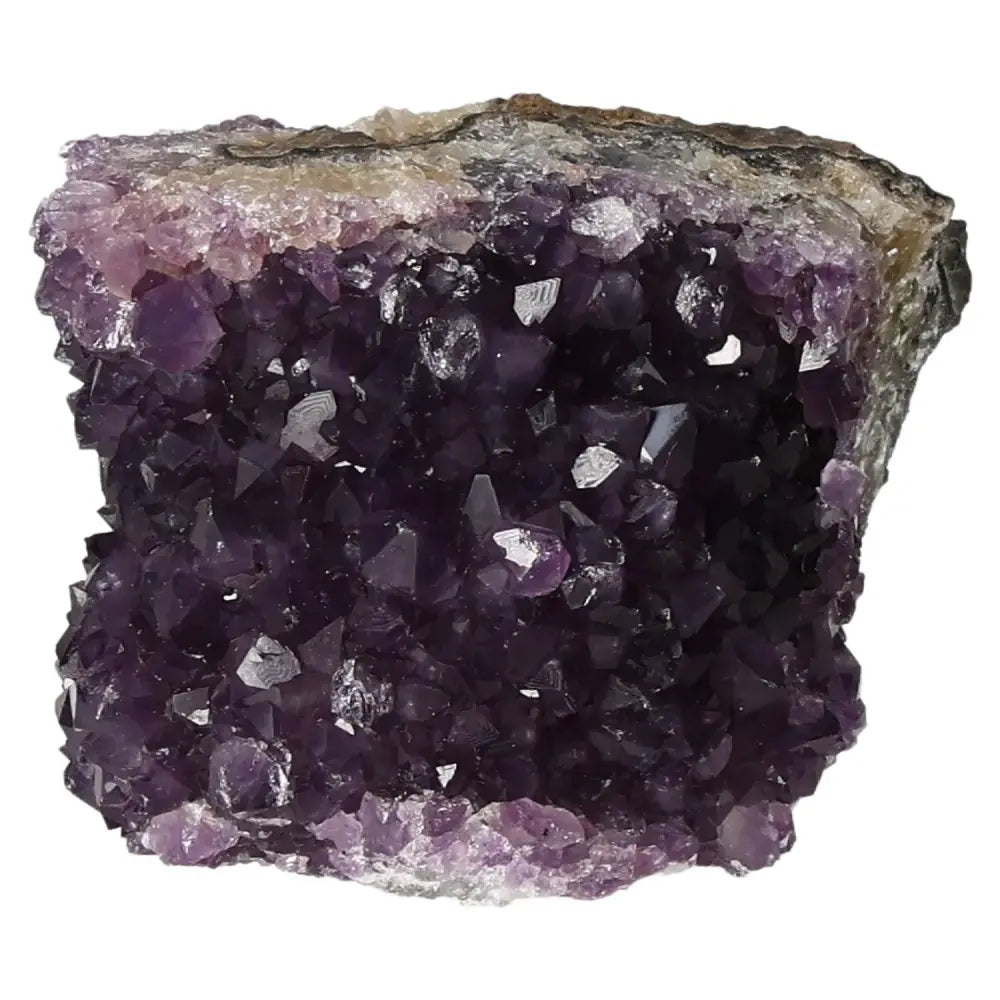 Amethyst Druze crystal from Sylvia Crystals, known for stress reduction and energy amplification, enhancing spiritual consciousness.
