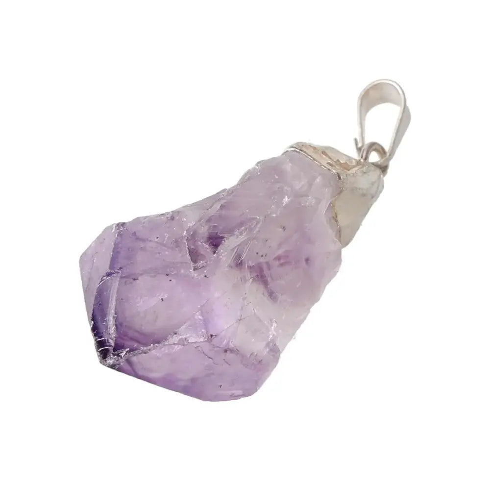 Silver amethyst point pendant featuring a medium-sized polished crystal for jewelry lovers and gemstone enthusiasts.