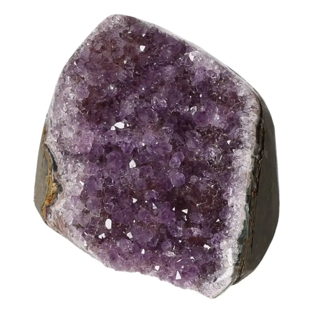 Amethyst cut base geode with stunning violet hues, by Sylvia Crystals; enhances concentration and emotional stability.