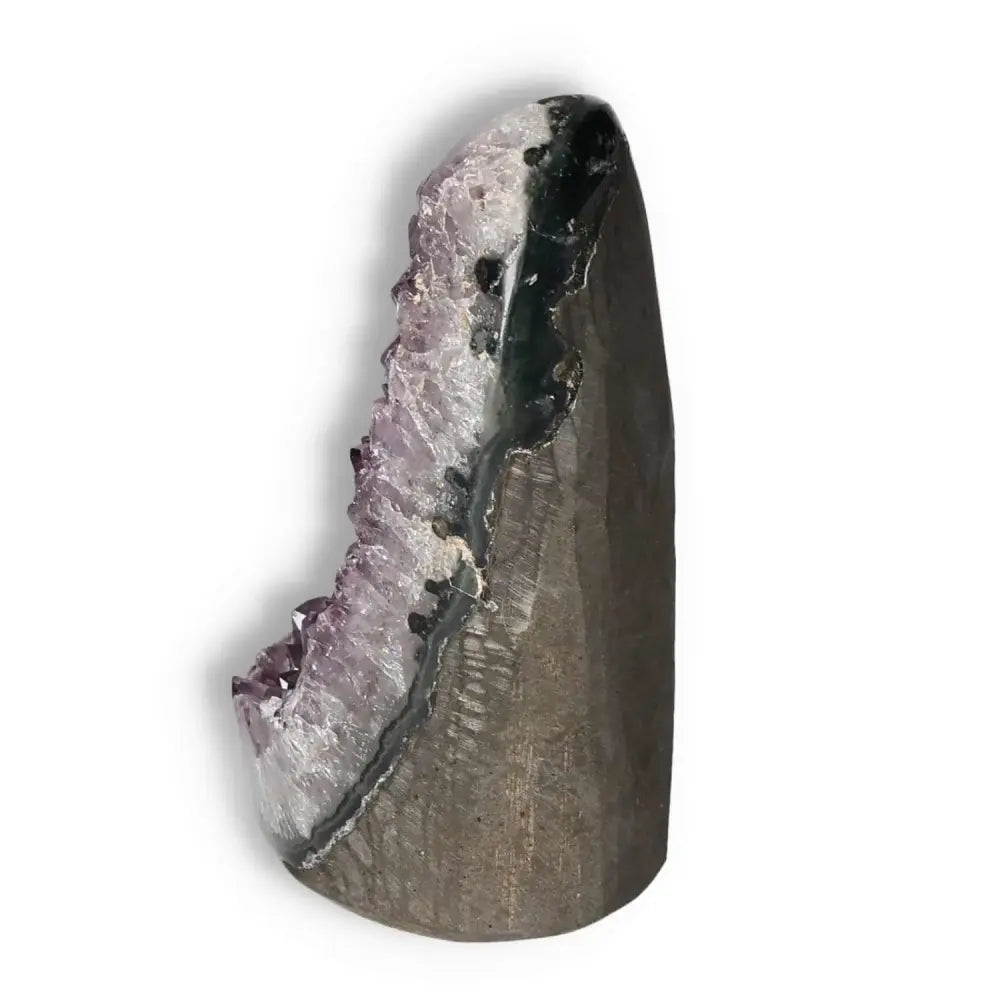 Premium Amethyst cut base geode from Sylvia Crystals, showcasing quality craftsmanship and spiritual elegance.