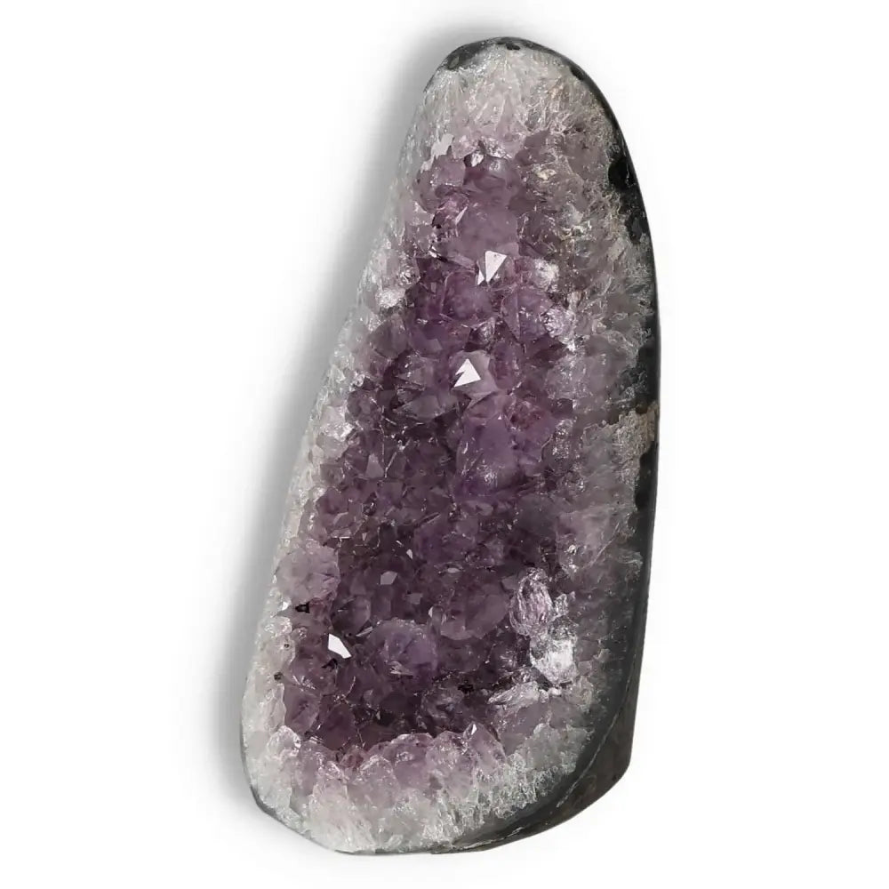 Amethyst cut base geode from Sylvia Crystals, showcasing premium handpicked quality and spiritual resonance.