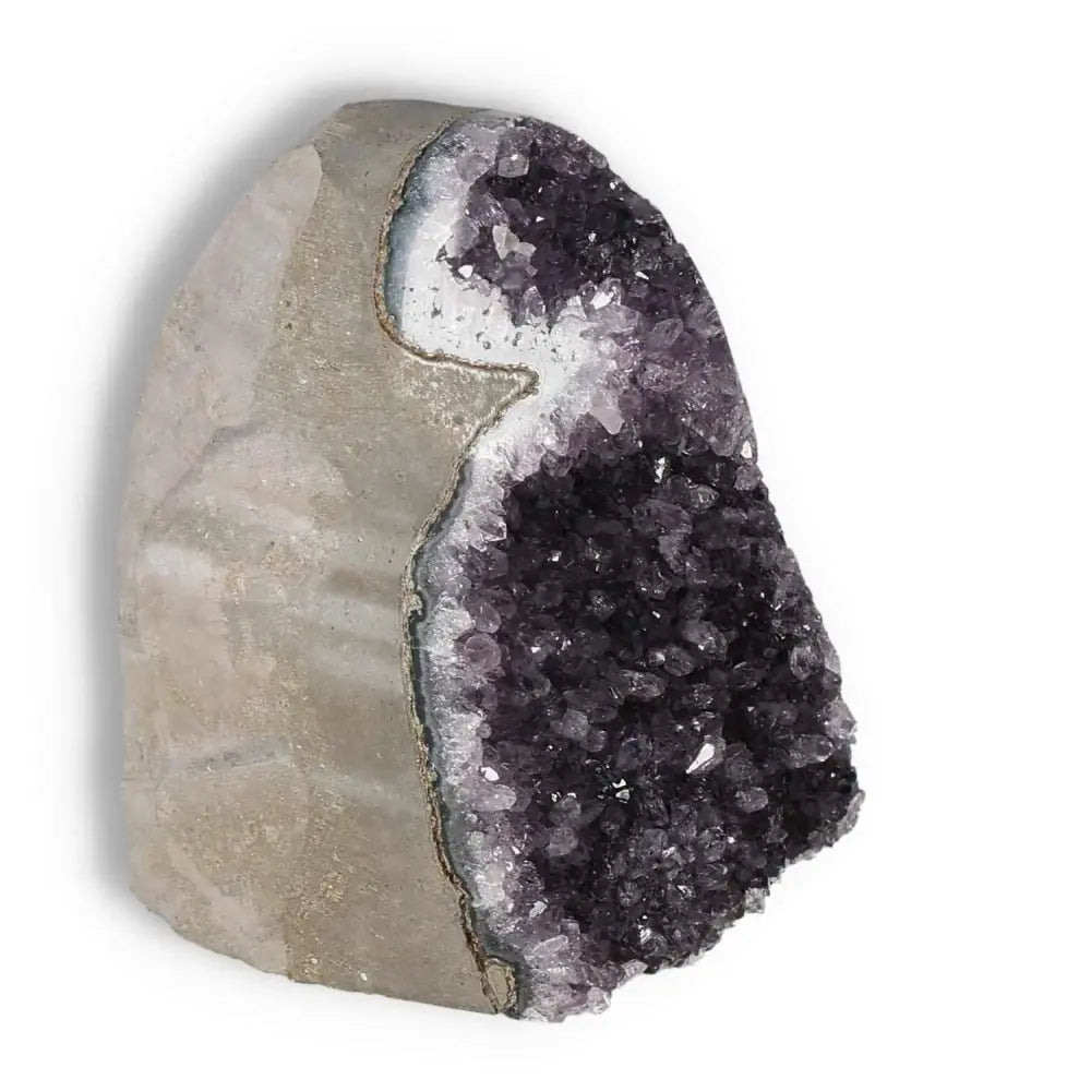 Premium Amethyst cut base geode by Sylvia Crystals showcasing natural elegance and spiritual energy. Enhances stress relief and concentration.