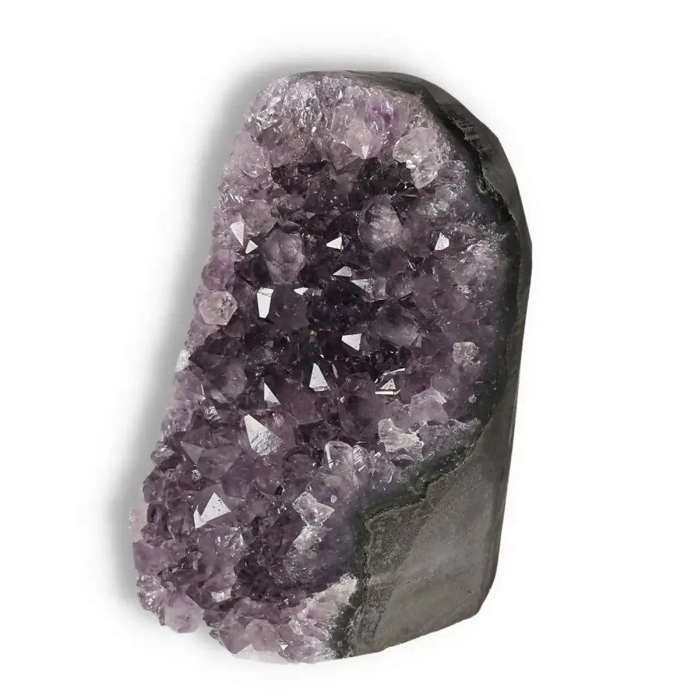 Amethyst cut base geode from Sylvia Crystals, enhances emotional stability and reduces stress, premium quality gemstone decor.