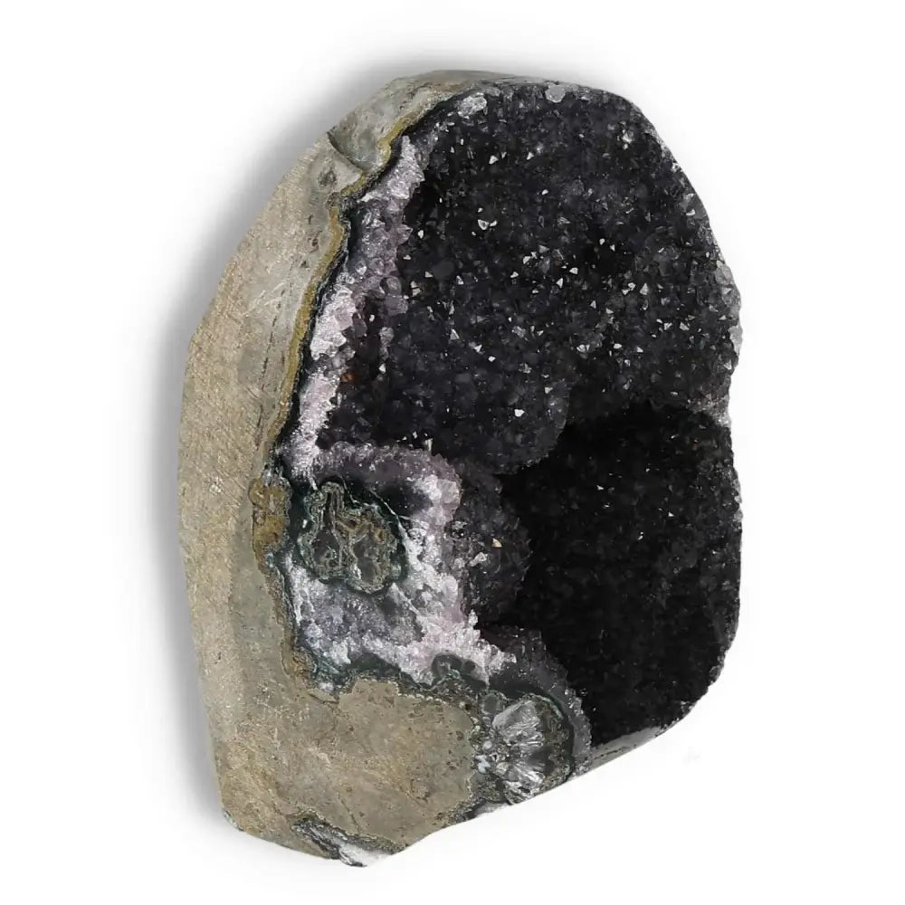 Premium Amethyst cut base geode from Sylvia Crystals, offering stress reduction, energy boost, and enhanced concentration.