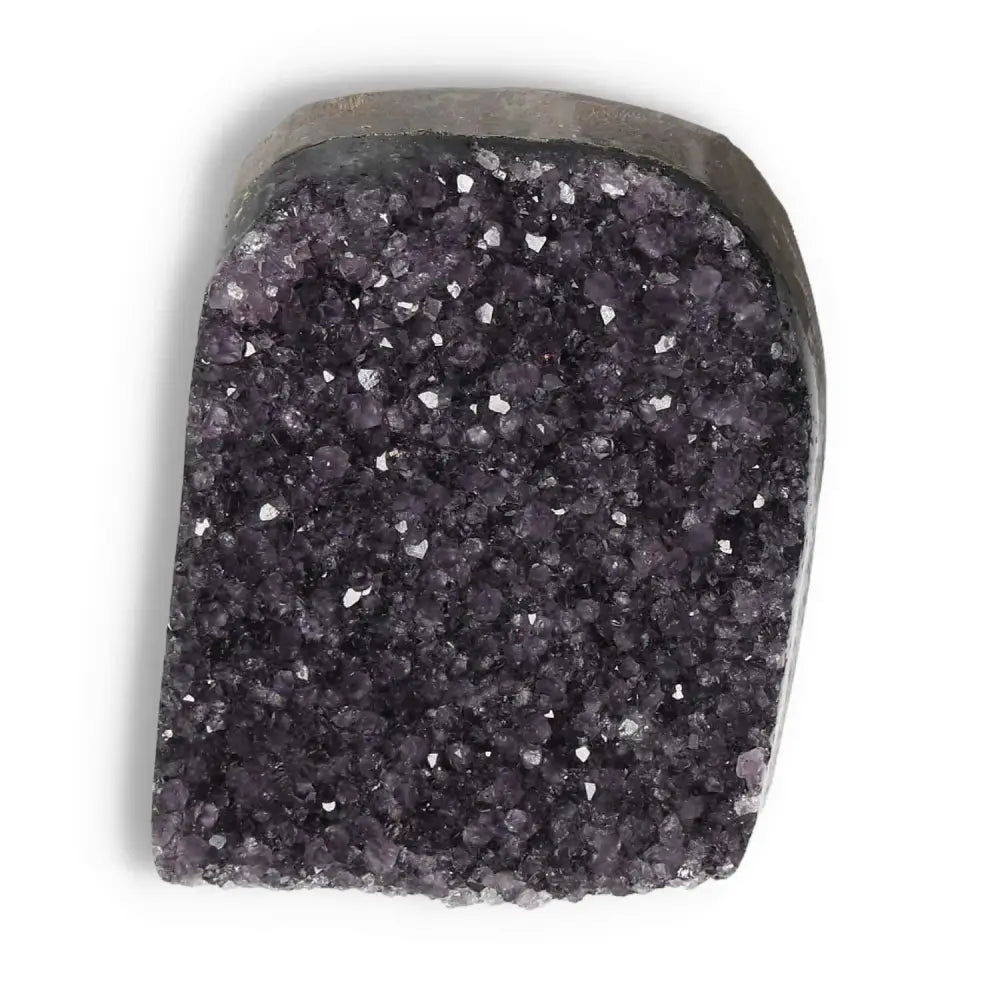 Amethyst cut base geode from Sylvia Crystals, perfect for decor and spiritual rejuvenation, enhances energy and concentration.