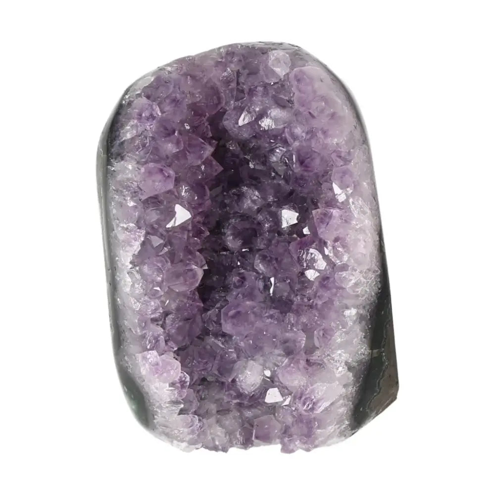 Elegant Amethyst cut base geode from Sylvia Crystals, enhancing stress relief and energy in home or office settings.