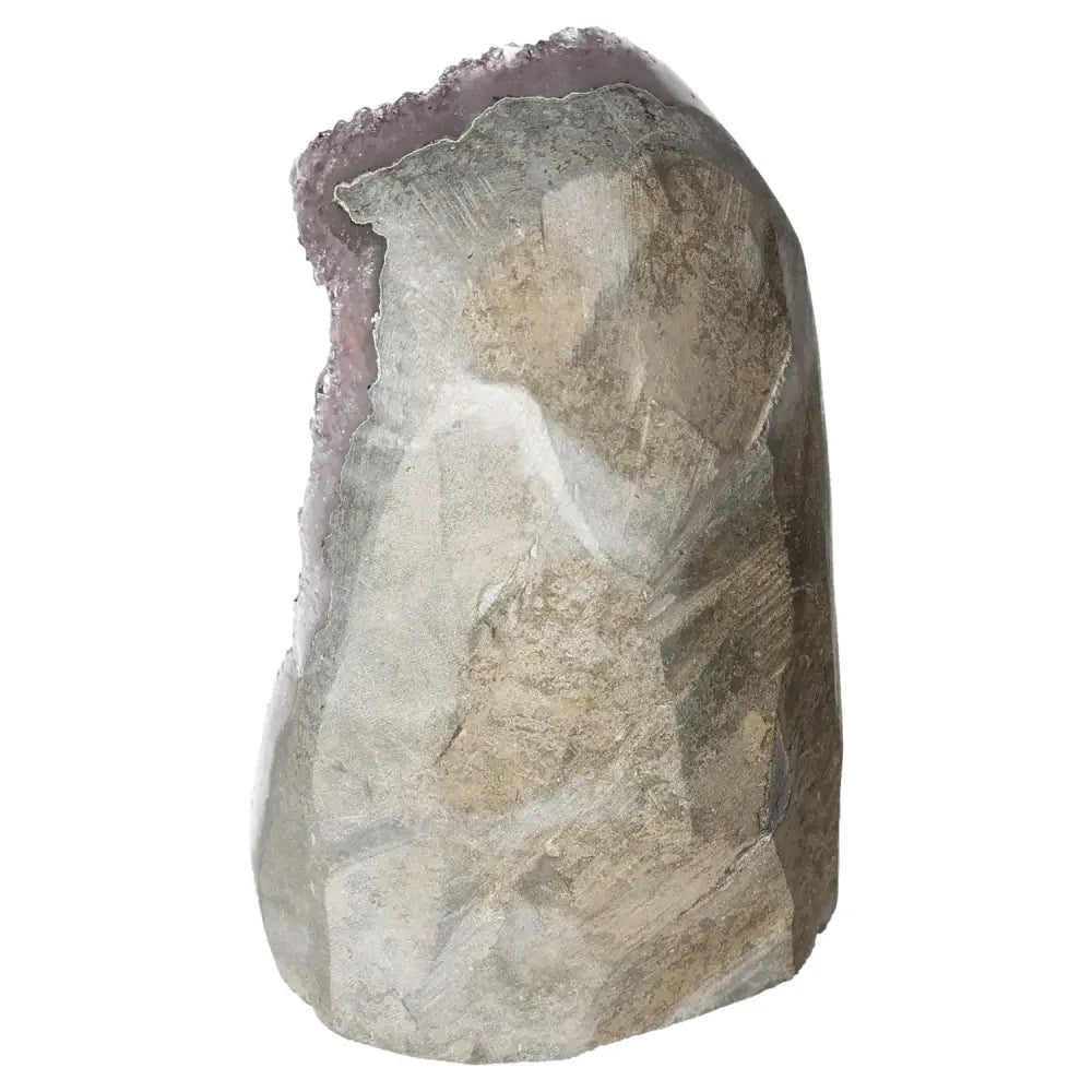 Premium Amethyst cut base geode by Sylvia Crystals, showcasing elegant design and stress-reducing properties.