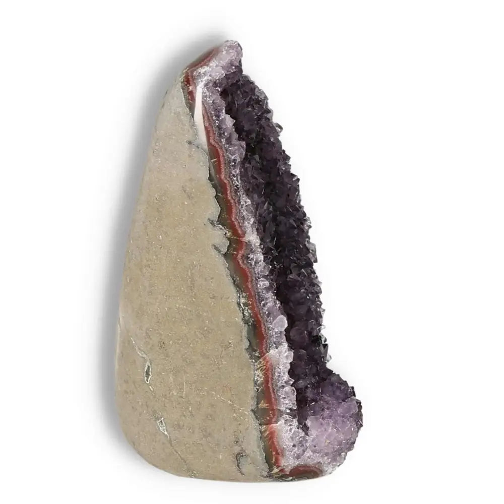 Premium Amethyst cut base geode showcasing deep purple crystals, enhancing emotional stability and concentration.