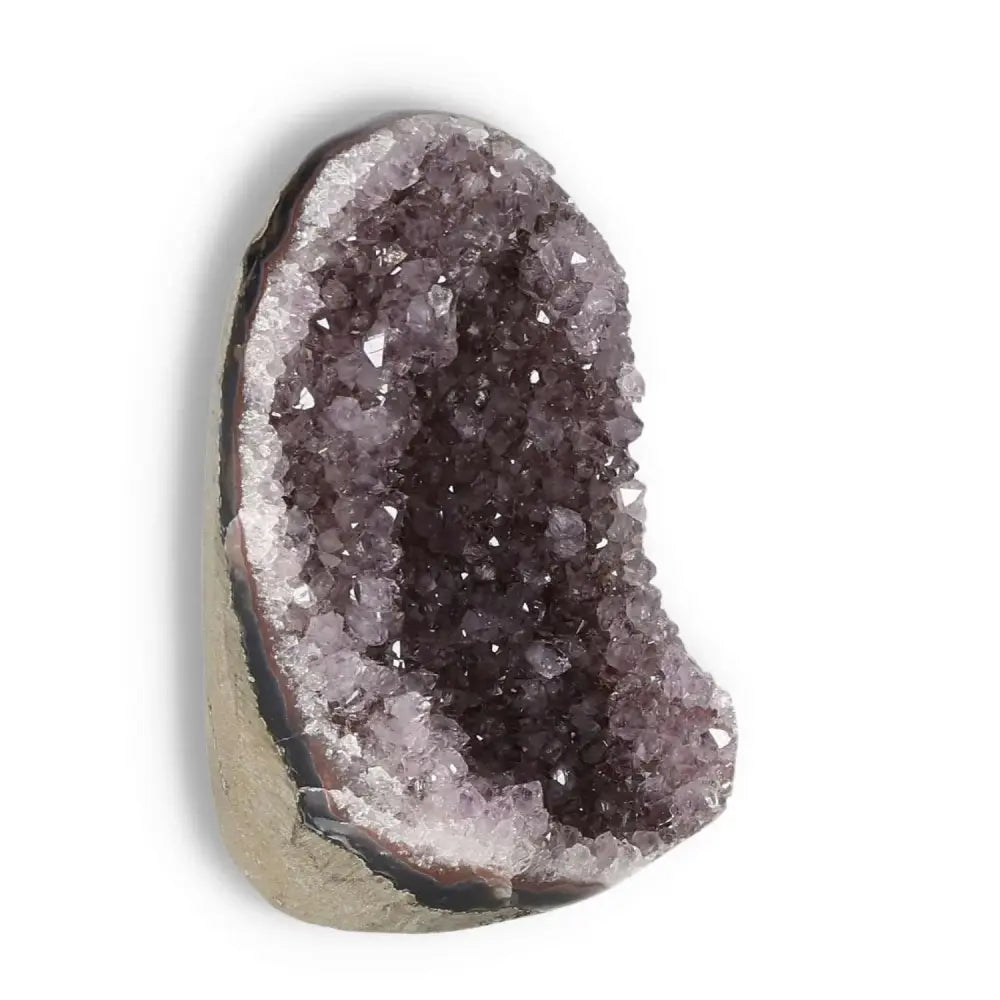 Amethyst cut base geode from Sylvia Crystals, enhancing luxury and stress relief in home or office décor.