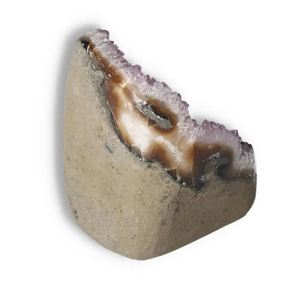 Amethyst cut base geode from Sylvia Crystals, featuring natural beauty and transformative energy benefits.