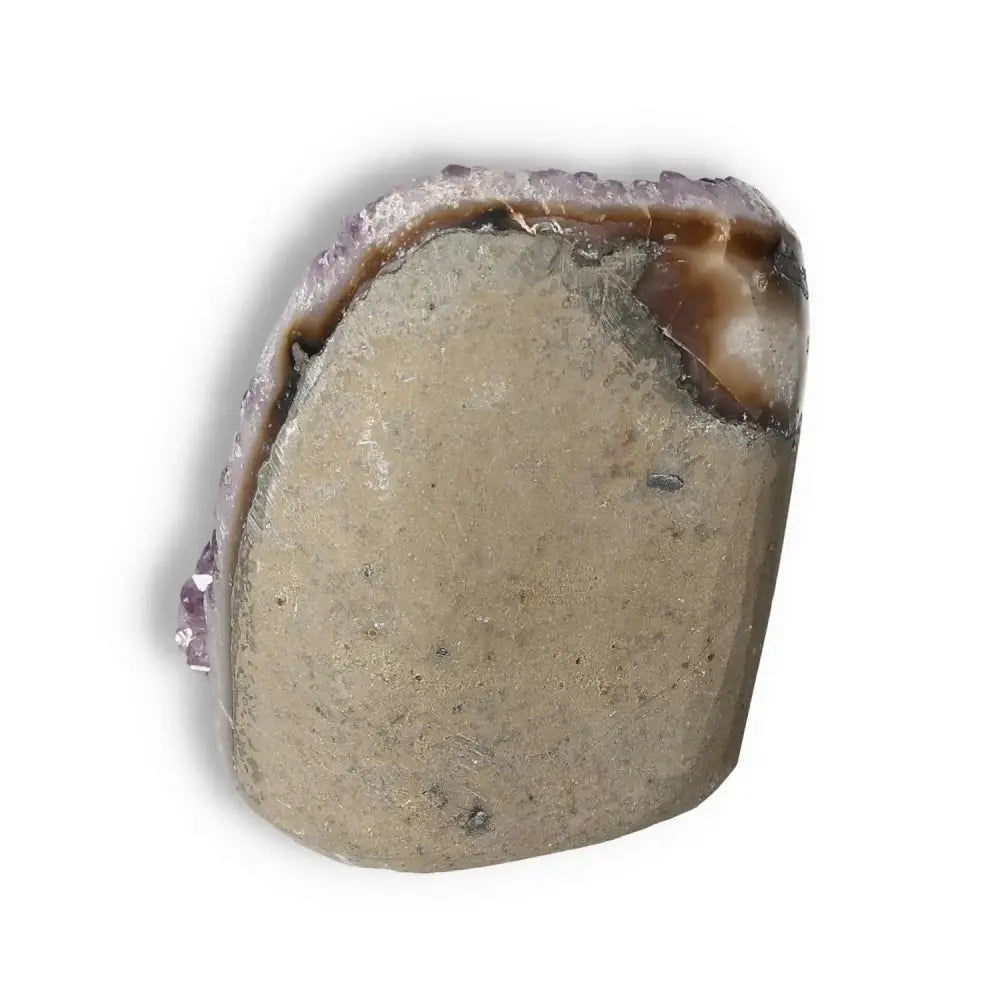 Sylvia Crystals Amethyst cut base geode showcasing raw and polished textures.