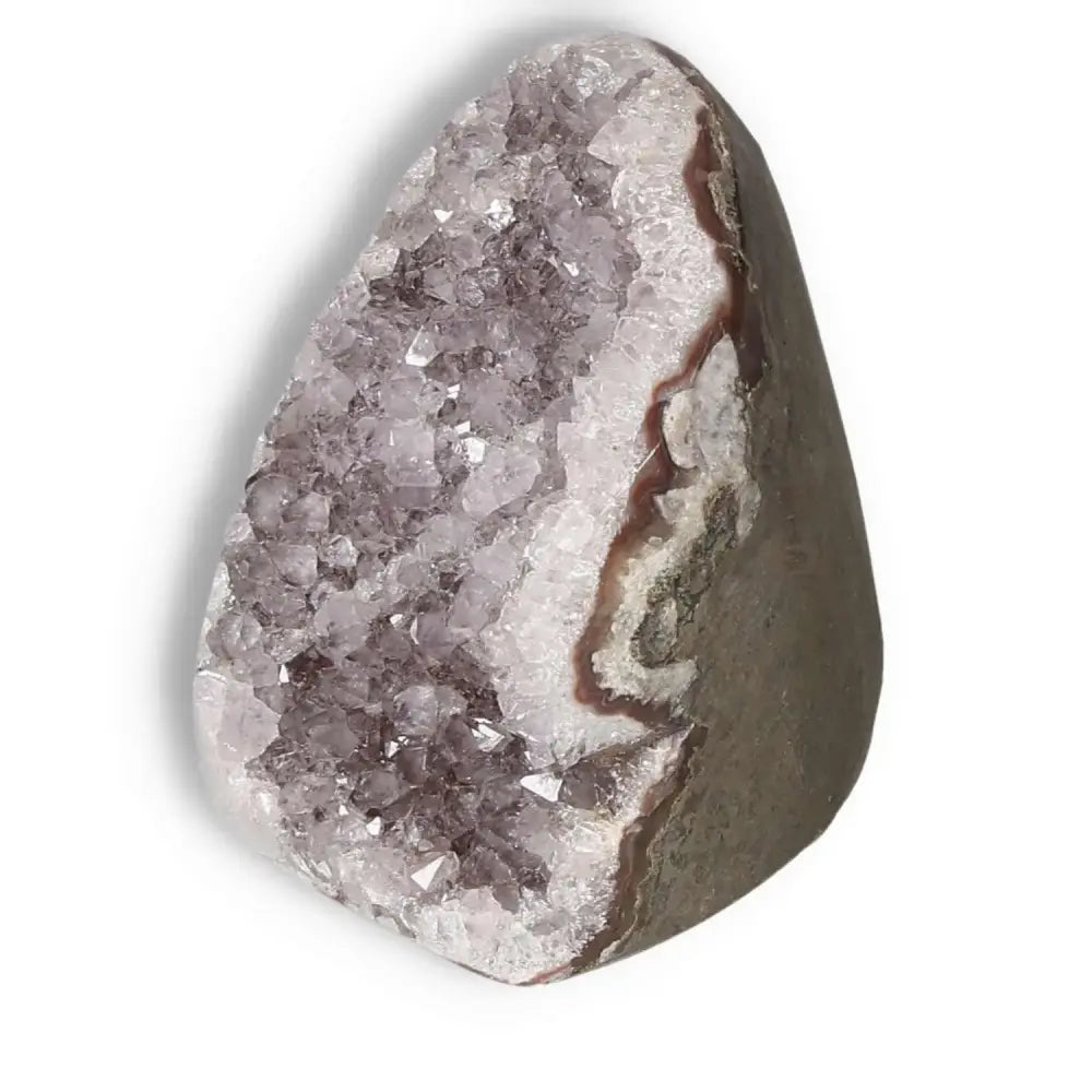 Amethyst cut base geode from Sylvia Crystals showcasing unique charm and quality, symbolizing emotional stability and concentration.