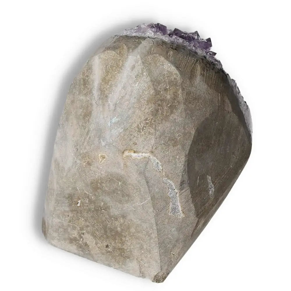 Amethyst cut base geode from Sylvia Crystals, premium quality stone for stress relief and mental wellness, enhancing concentration and stability.