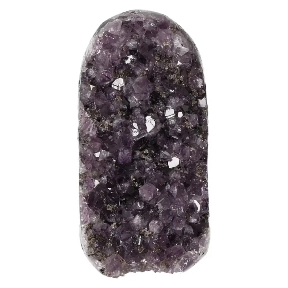 Amethyst geode from Sylvia Crystals, showcasing its enchanting purple hues and crystalline formations. Ideal for stress relief and tranquility.