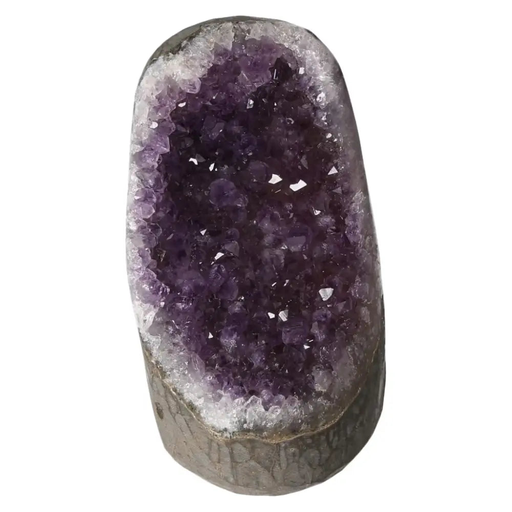 Premium Amethyst geode from Sylvia Crystals showcasing deep purple hues, known for healing properties and enhancing emotional stability.