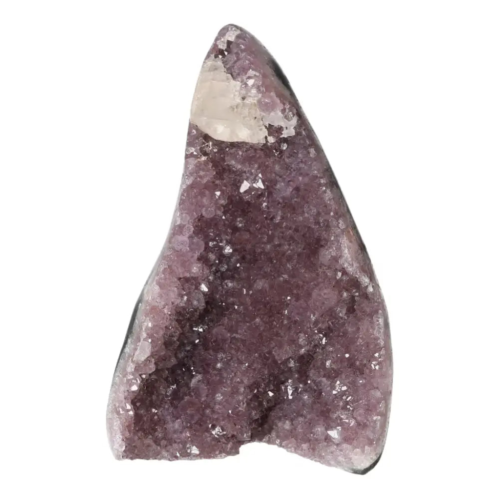 Amethyst with calcite cut base geode, luxurious decorative crystal from Sylvia Crystals, promoting tranquility and mindfulness.