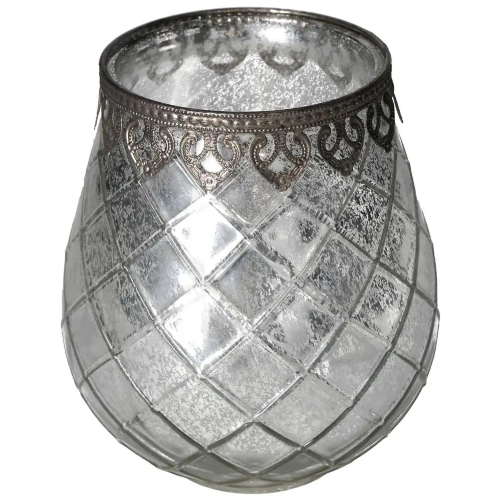 Intricately designed antique-style lantern with a textured glass surface and ornate metal trim, embodying timeless elegance.