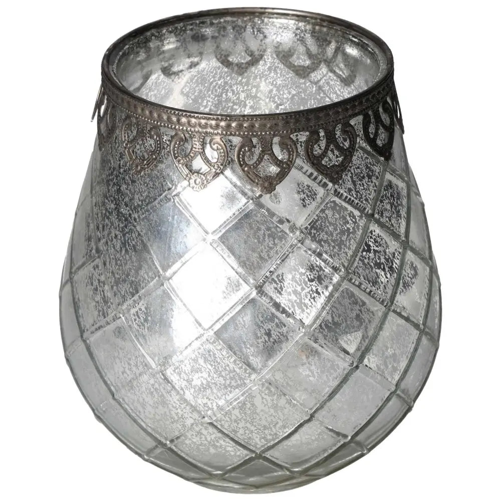 Antique style lantern with intricate lattice design and elegant adornments by Sylvia Crystals, perfect for enhancing any decor.