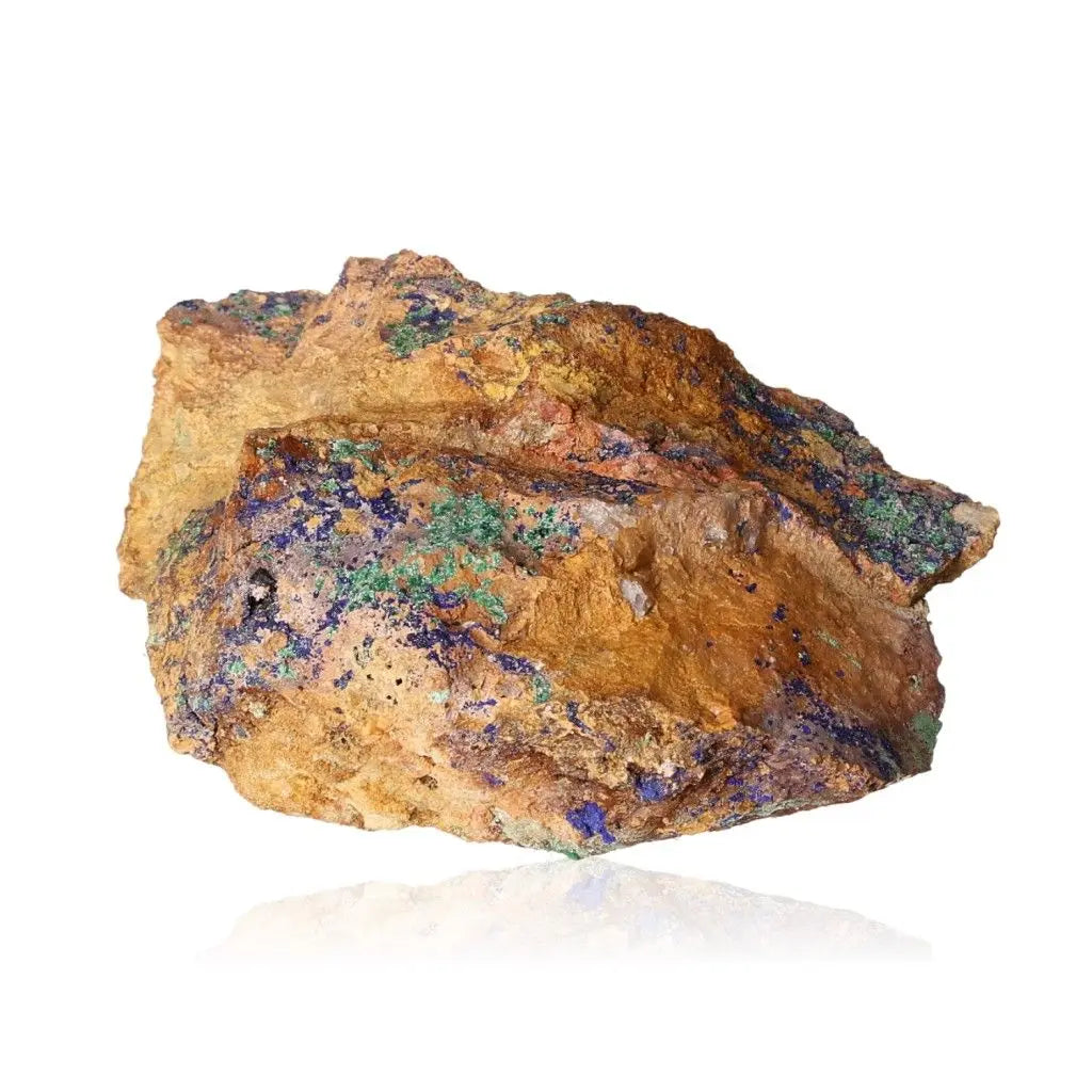 Azurite with Malachite gemstone showcasing deep blue and vibrant green hues on a rocky texture