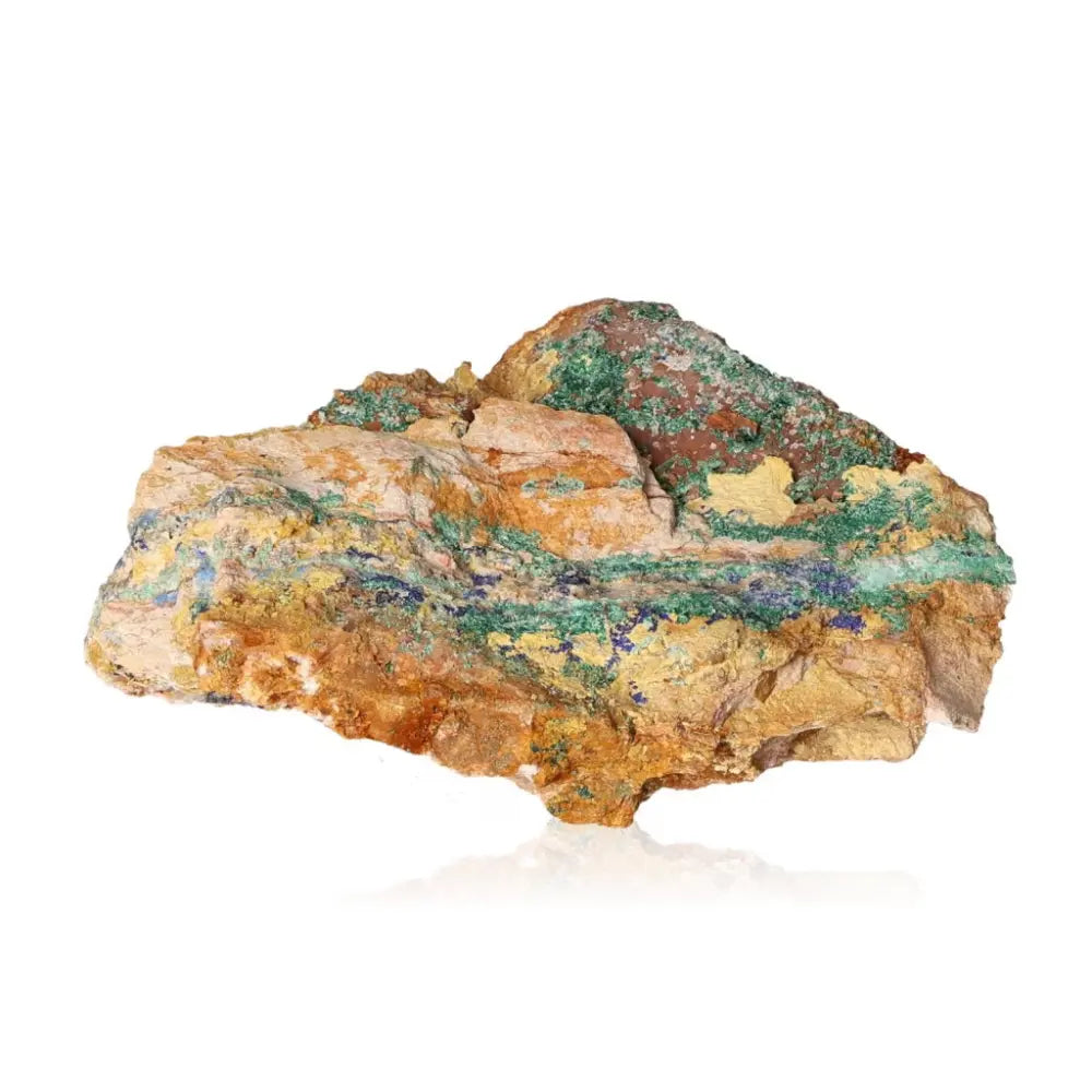 Azurite with Malachite stone showcasing deep blue and green patterns, symbolizing ocean depths and verdant landscapes.