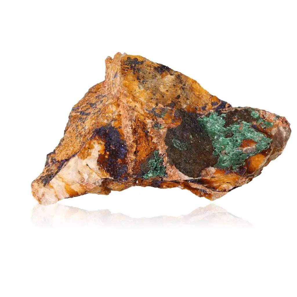 Azurite with Malachite Druze, deep oceanic hues, boosts intuition and spiritual insights. Essential mineral for clarity and higher realms.