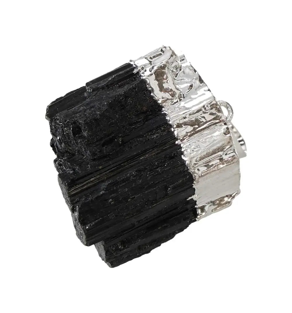 Black Tourmaline Pendant in Silver Setting, Medium Size